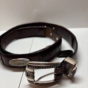 Brighton Leather Brown Belt Silver Concho and Woven Details Size 34